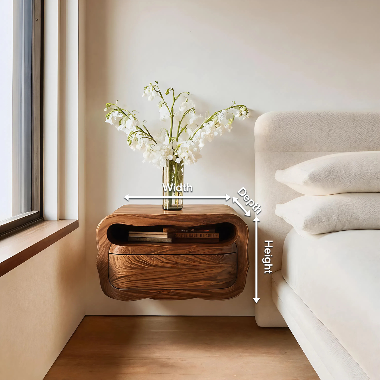 Modern Floating Nightstand With Soft Curves For Bedroom