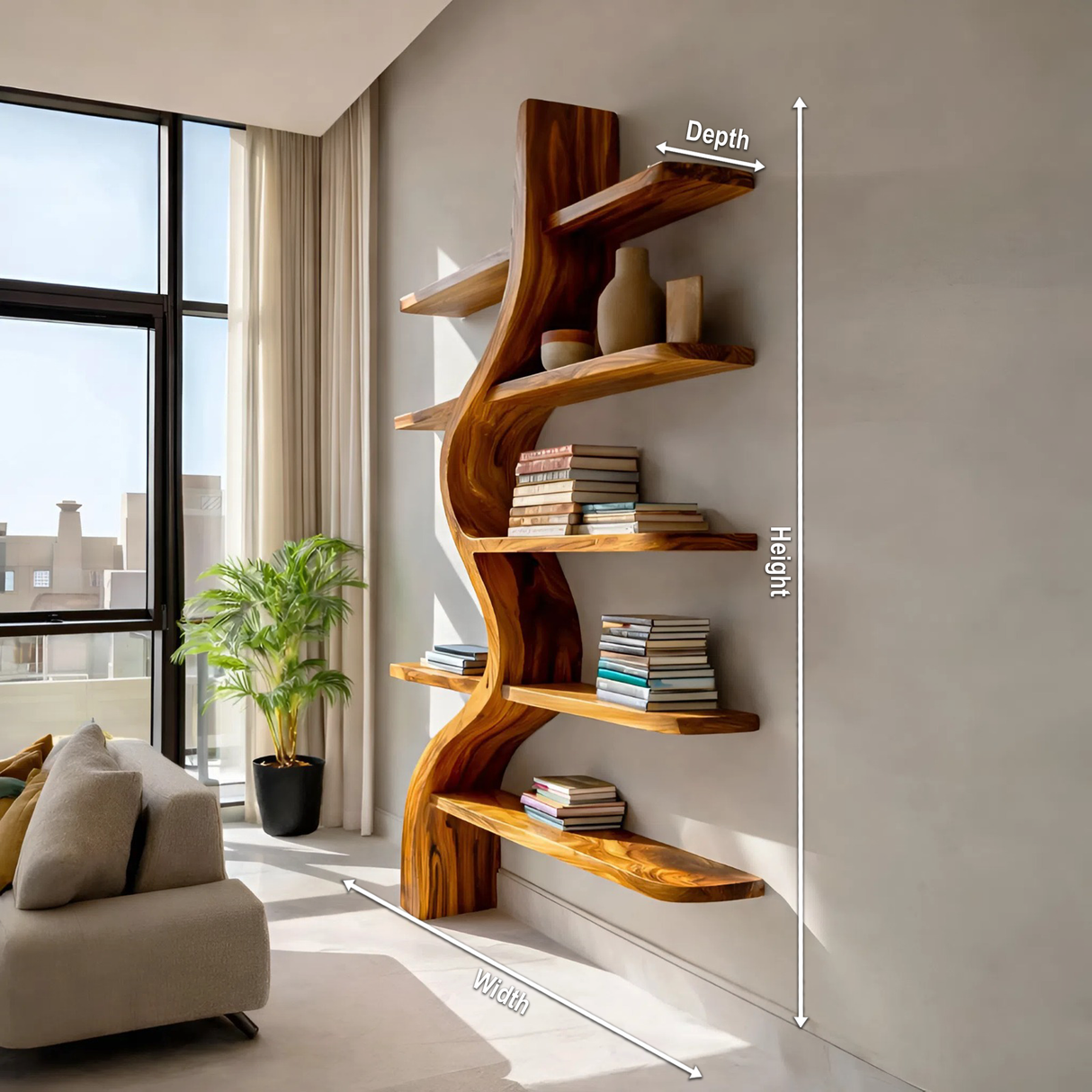 Artistic Wooden Bookshelf For Japandi Modern Interior