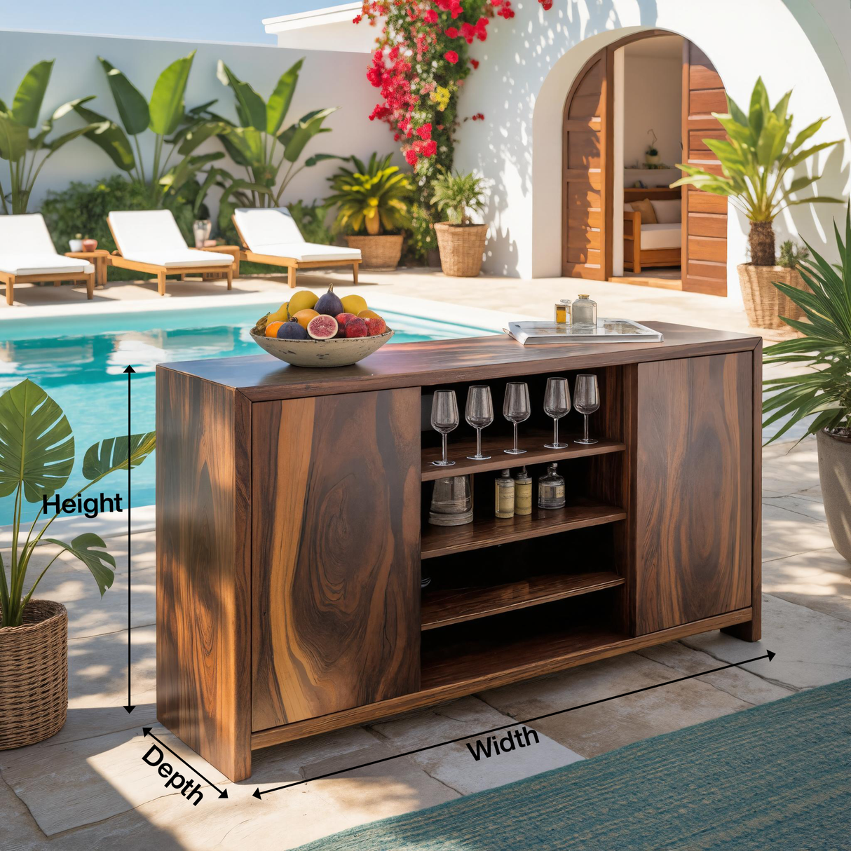 Modern Outdoor Bar Cabinet With Wine Storage For Patio