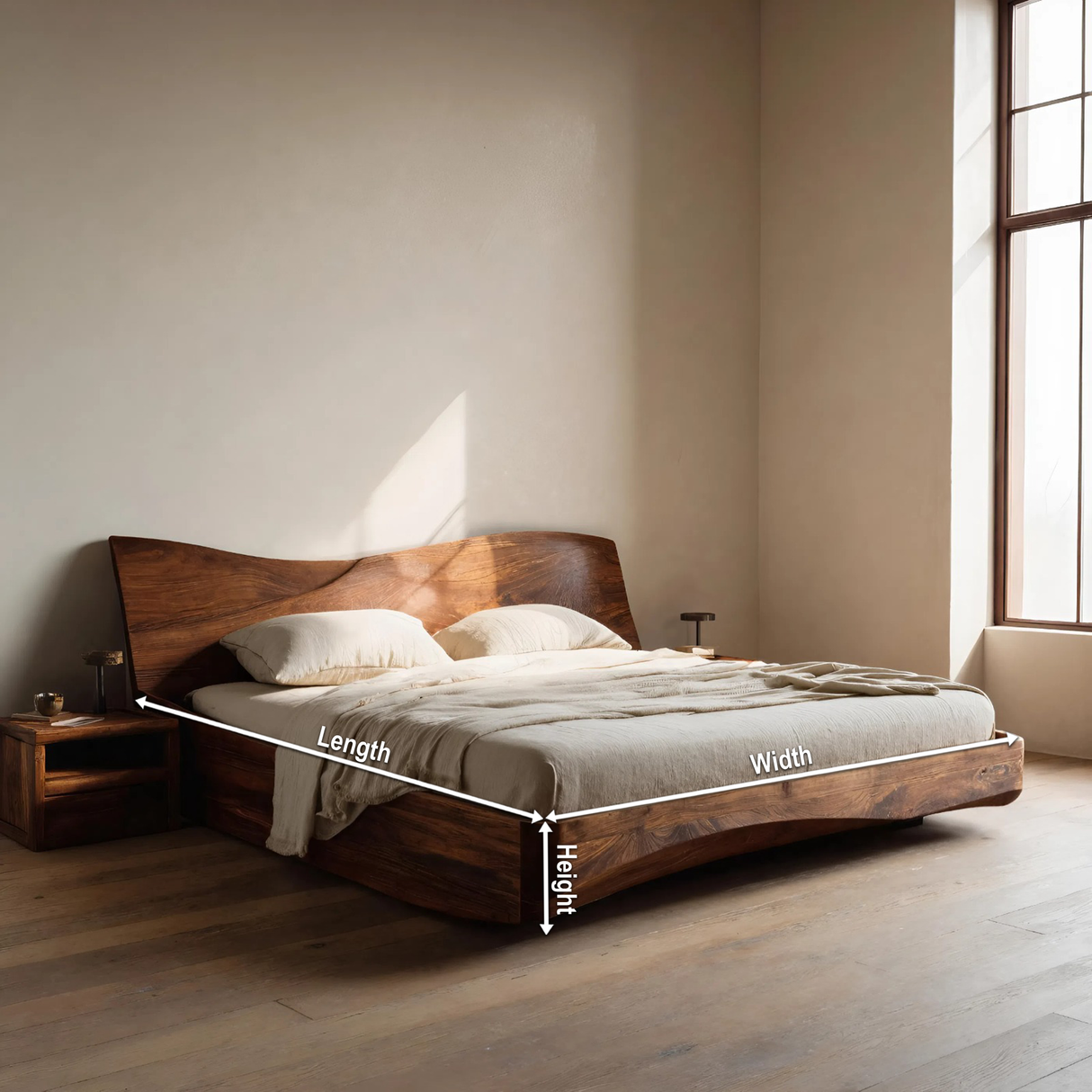 Organic Platform Bed And Headboard For Minimalist Bedroom Design