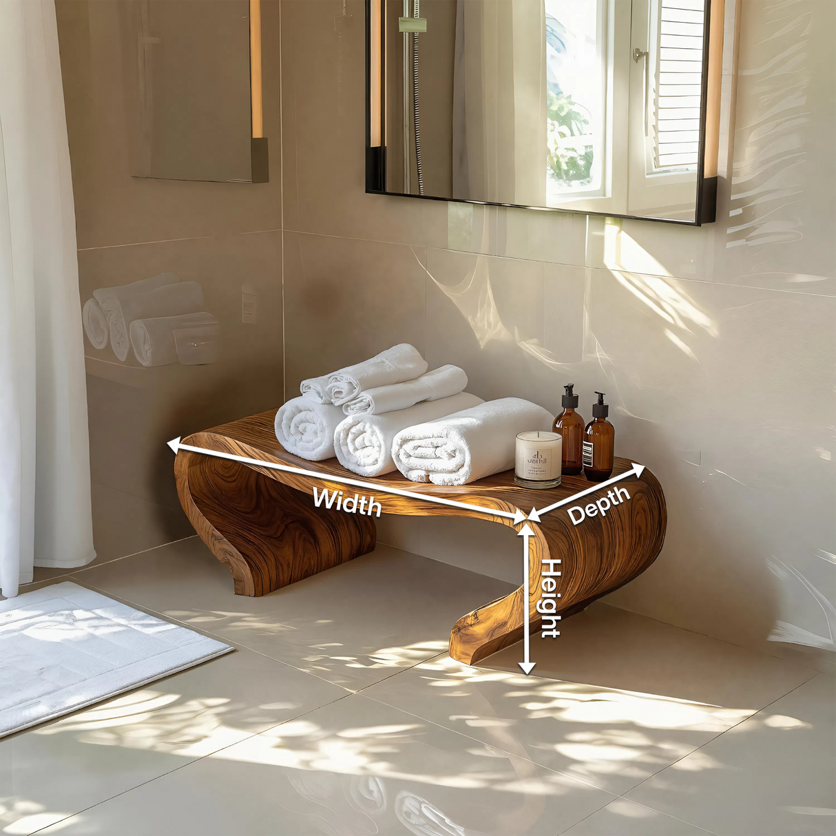 Modern Organic Curved Shower Bench Sculptural For Bathroom