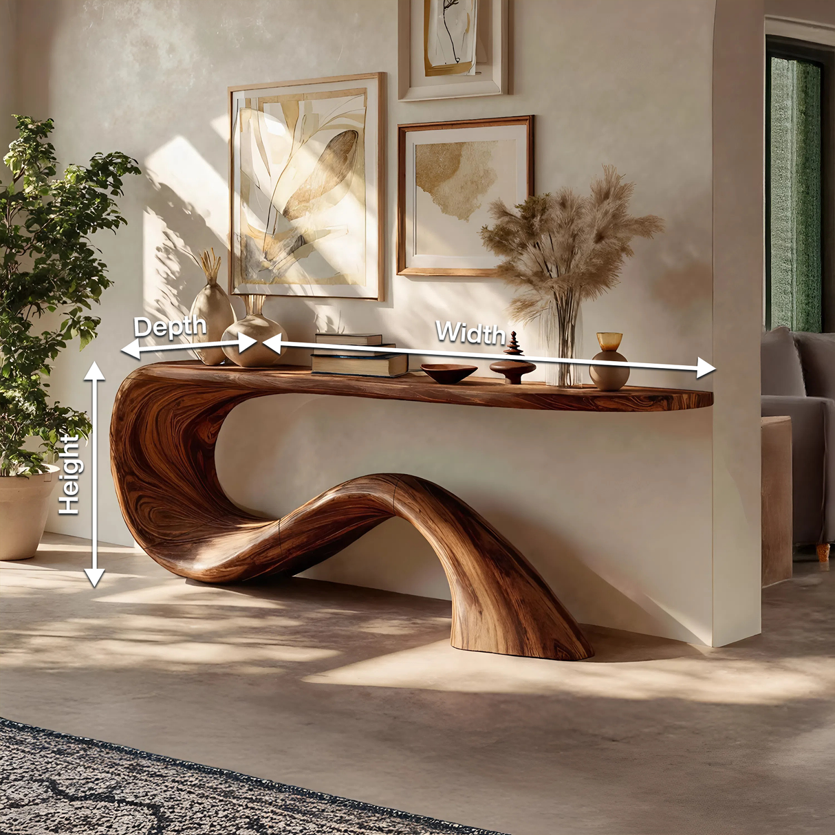 Modern Live Edge Entryway Table Organic Solid Wood For Home Decor