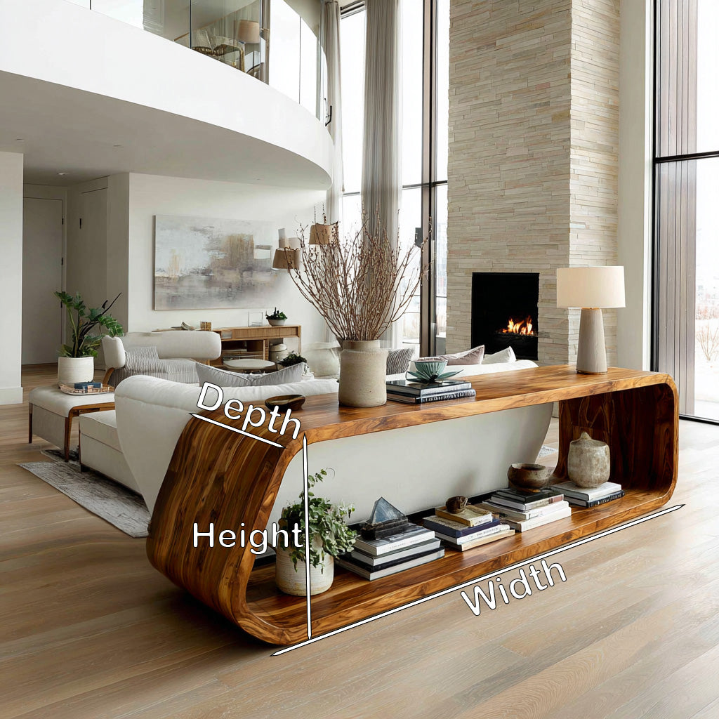 Modern Wood Console Table With Rounded Form For Living Room