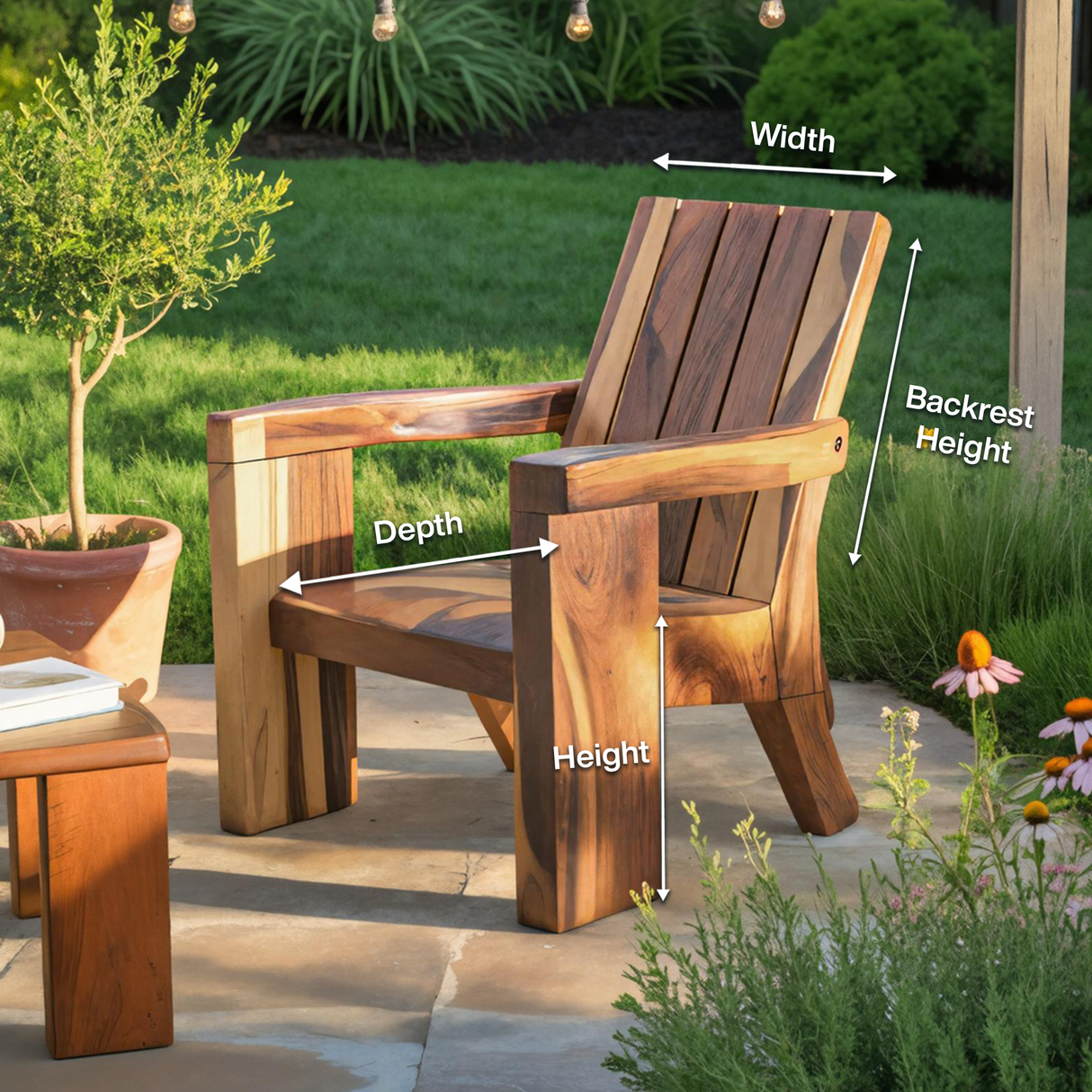 Rustic Outdoor Wooden Lounge Chair With Armrests For Garden Or Porch
