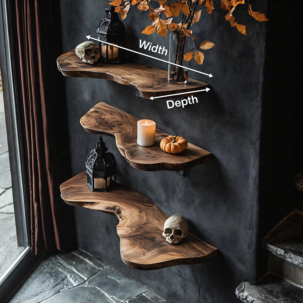 Handcrafted Live Edge Floating Shelf For Furniture Decor Halloween Inspiration