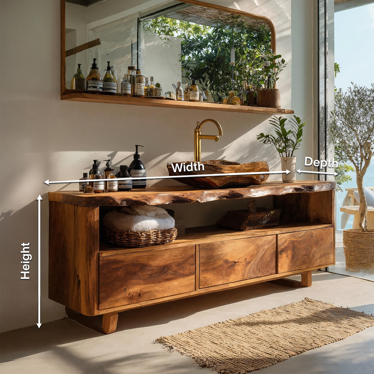 Mid Century Wooden Vanity For Bathroom Wall Mount