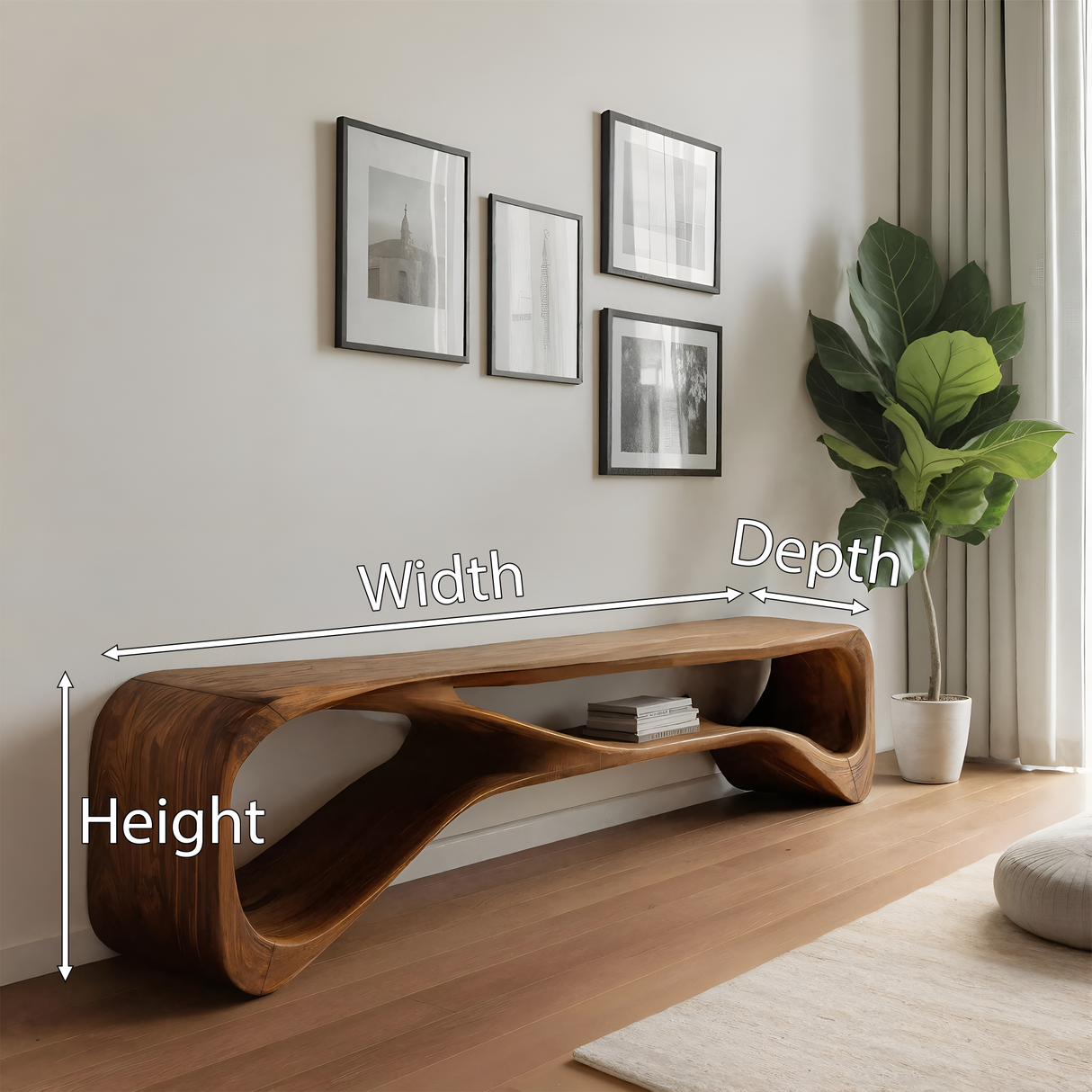 Handcrafted Bench Curved Design For Living Room