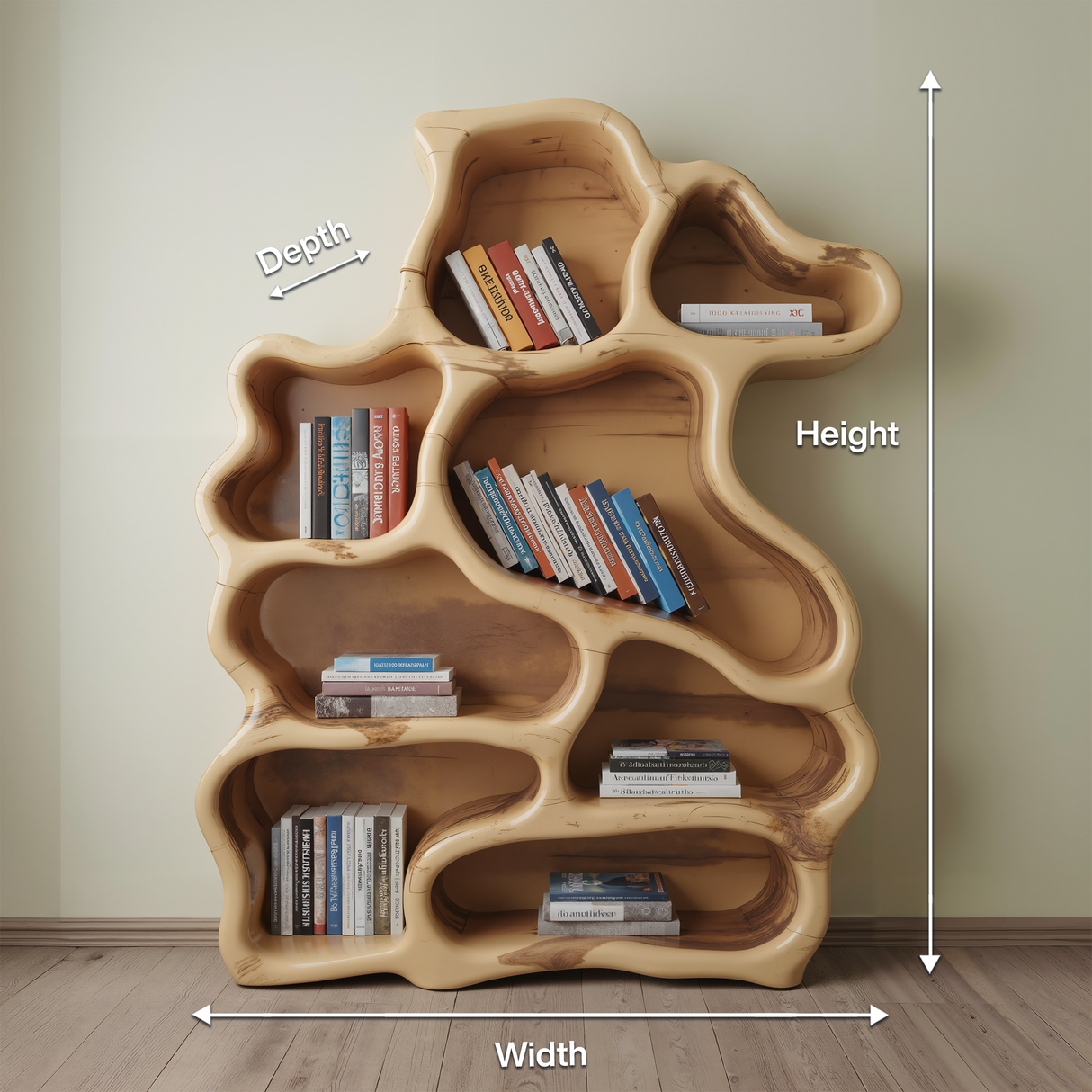 Organic Modern Bookshelf With Carved Design For Living Room And Home Library