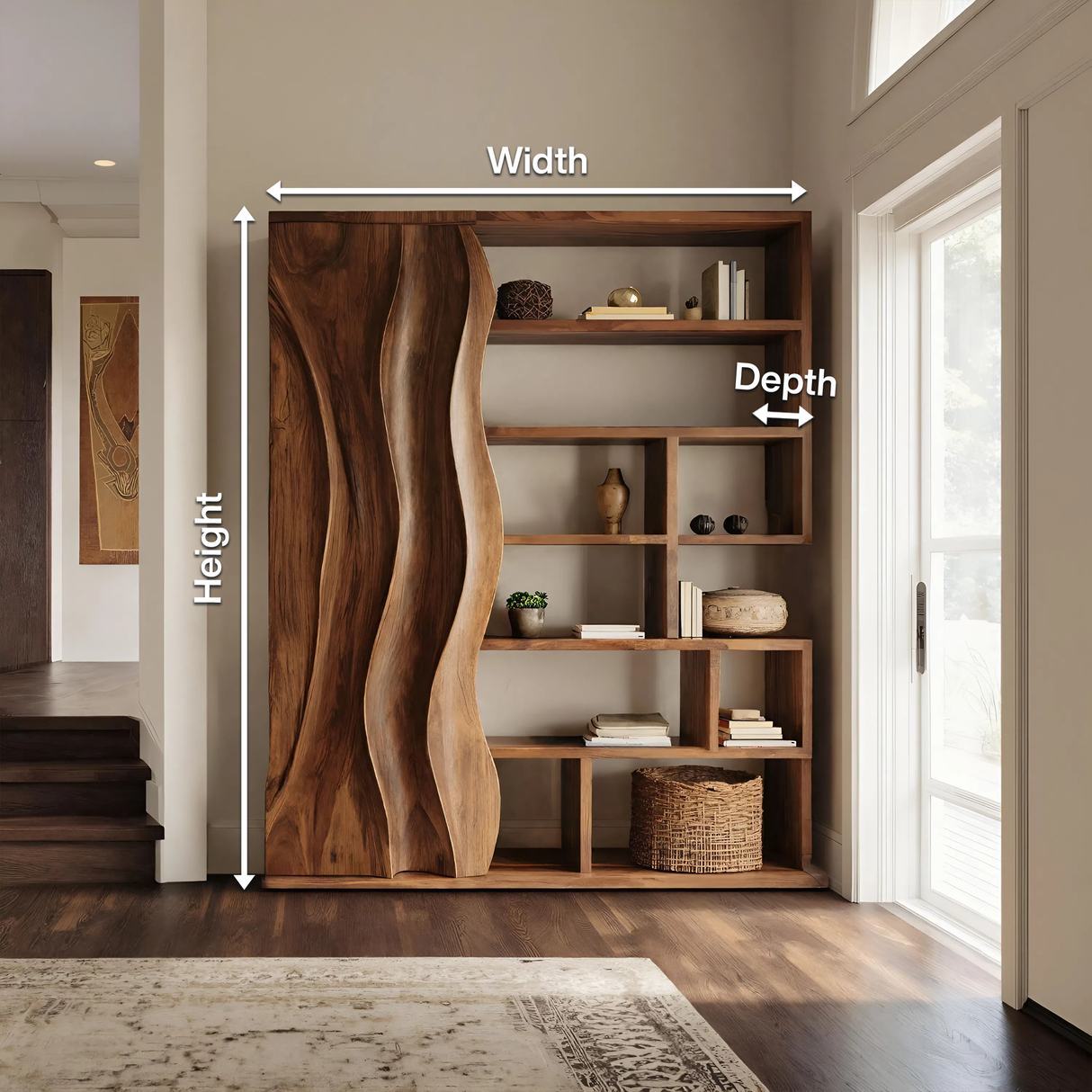 Modern Bookshelf With Wave Door For Home Decor
