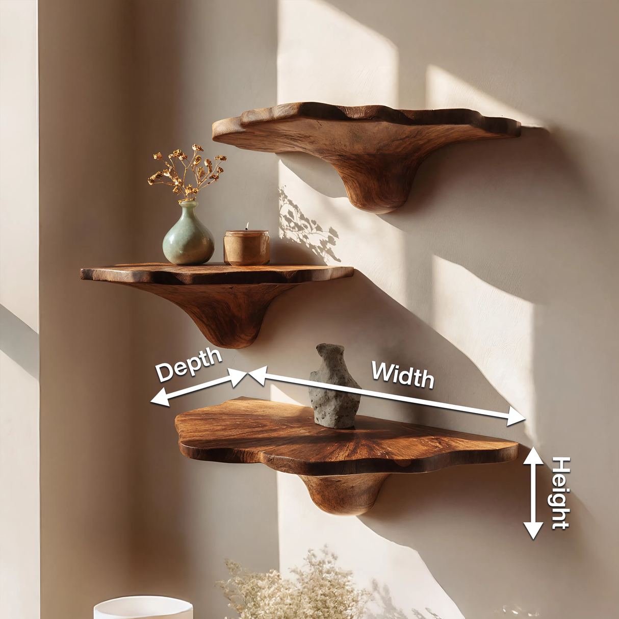 Handcrafted Wooden Mushroom Shelf For Artistic Living Room Decor