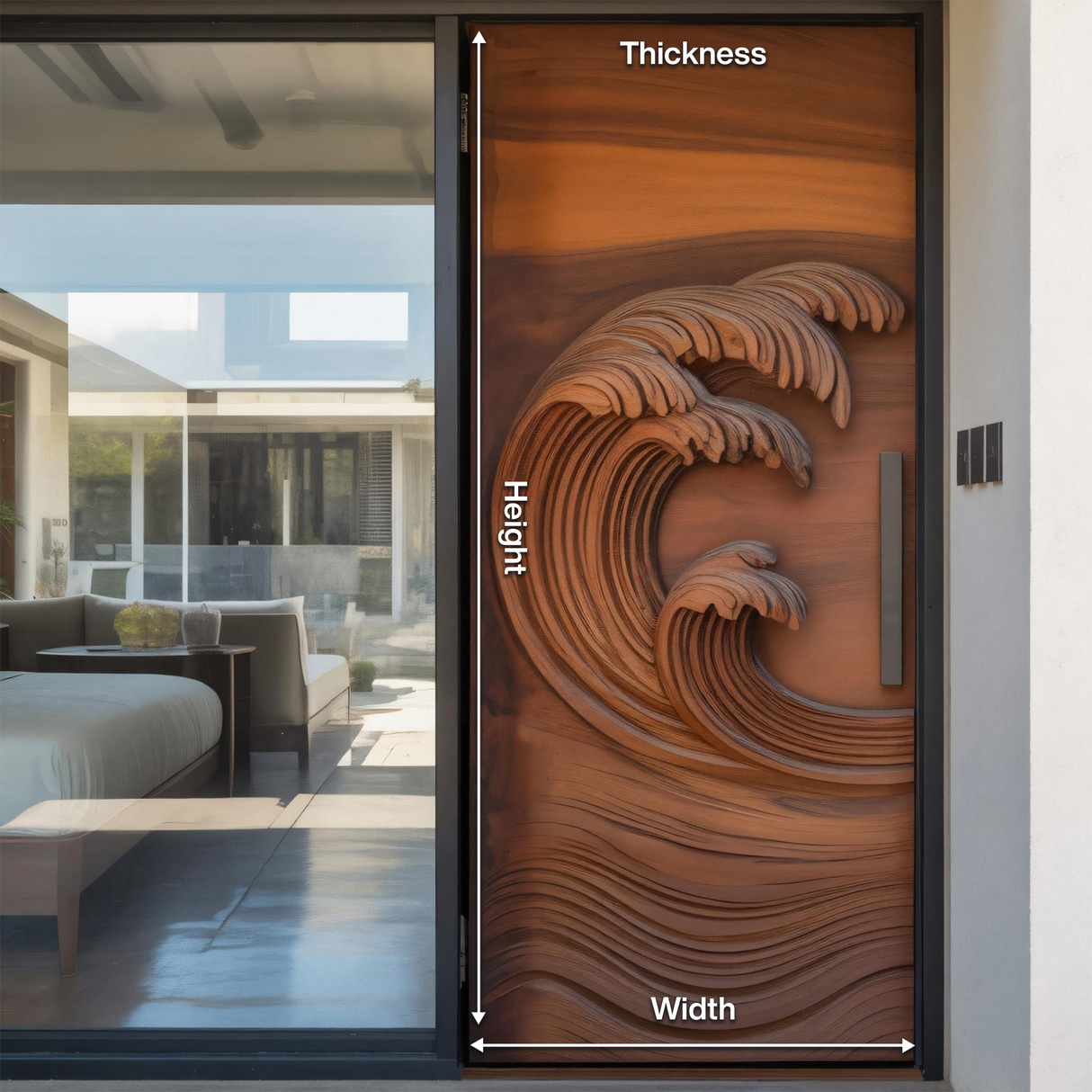 Coastal Wave Carved Door For Front Entrance And Modern Villa