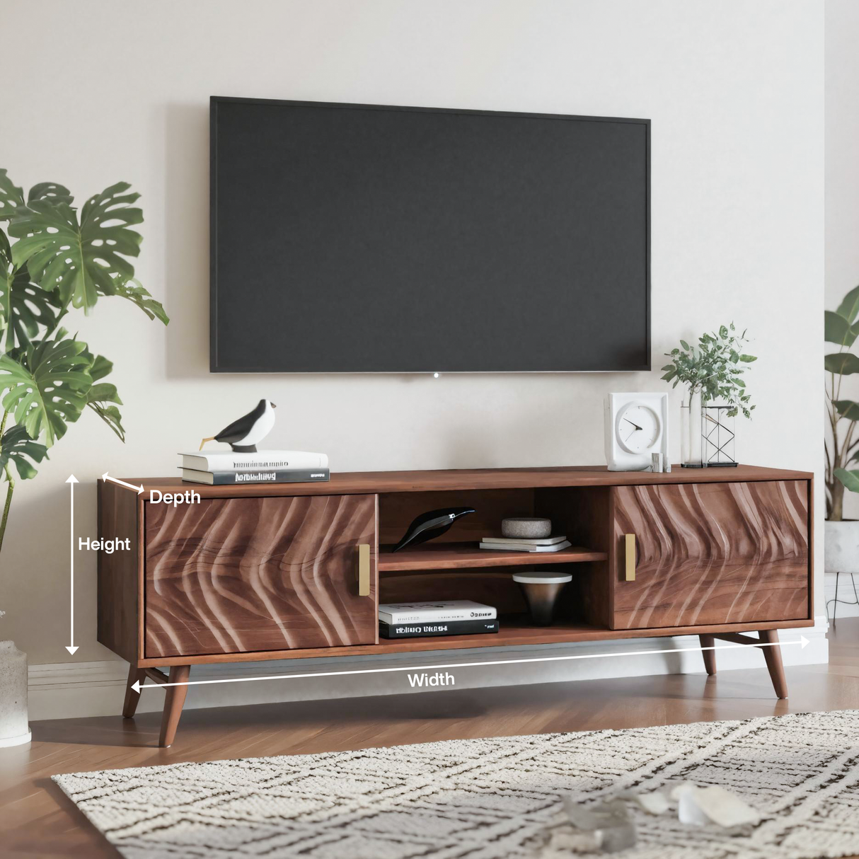 Mid Century TV Stand Wave Cabinet For Living Room And Media