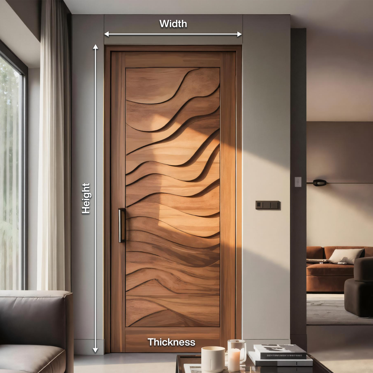 Modern Wave Carved Door Design With 3D Pattern For Hallway And Living Room