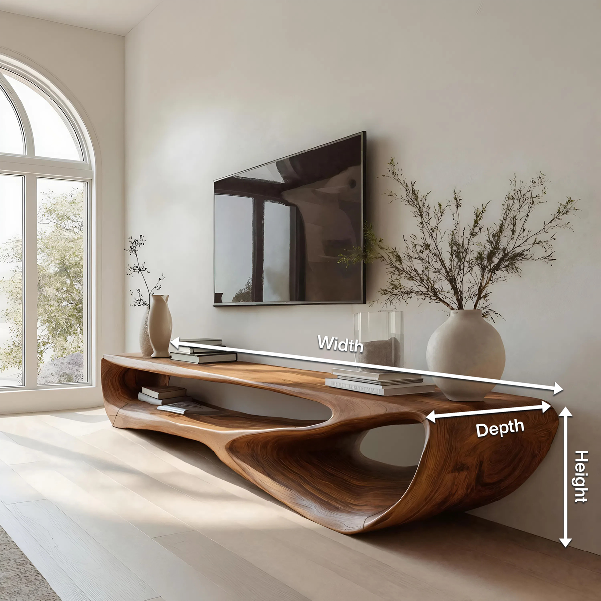 Minimal Curved TV Console For Living Room