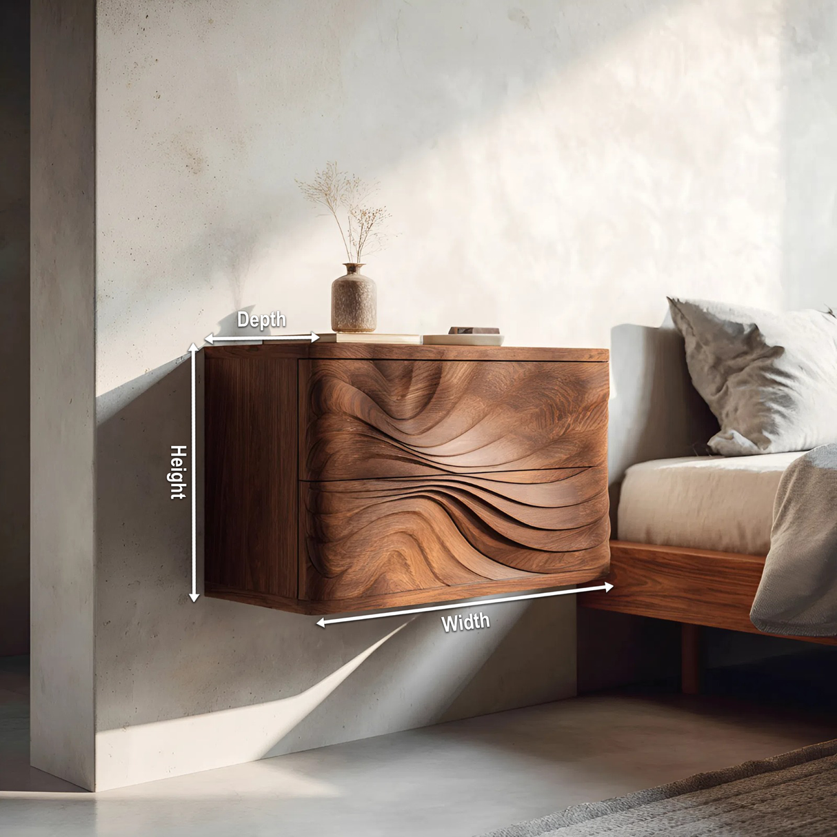 Wall Mounted Nightstand With Drawers For Bedroom