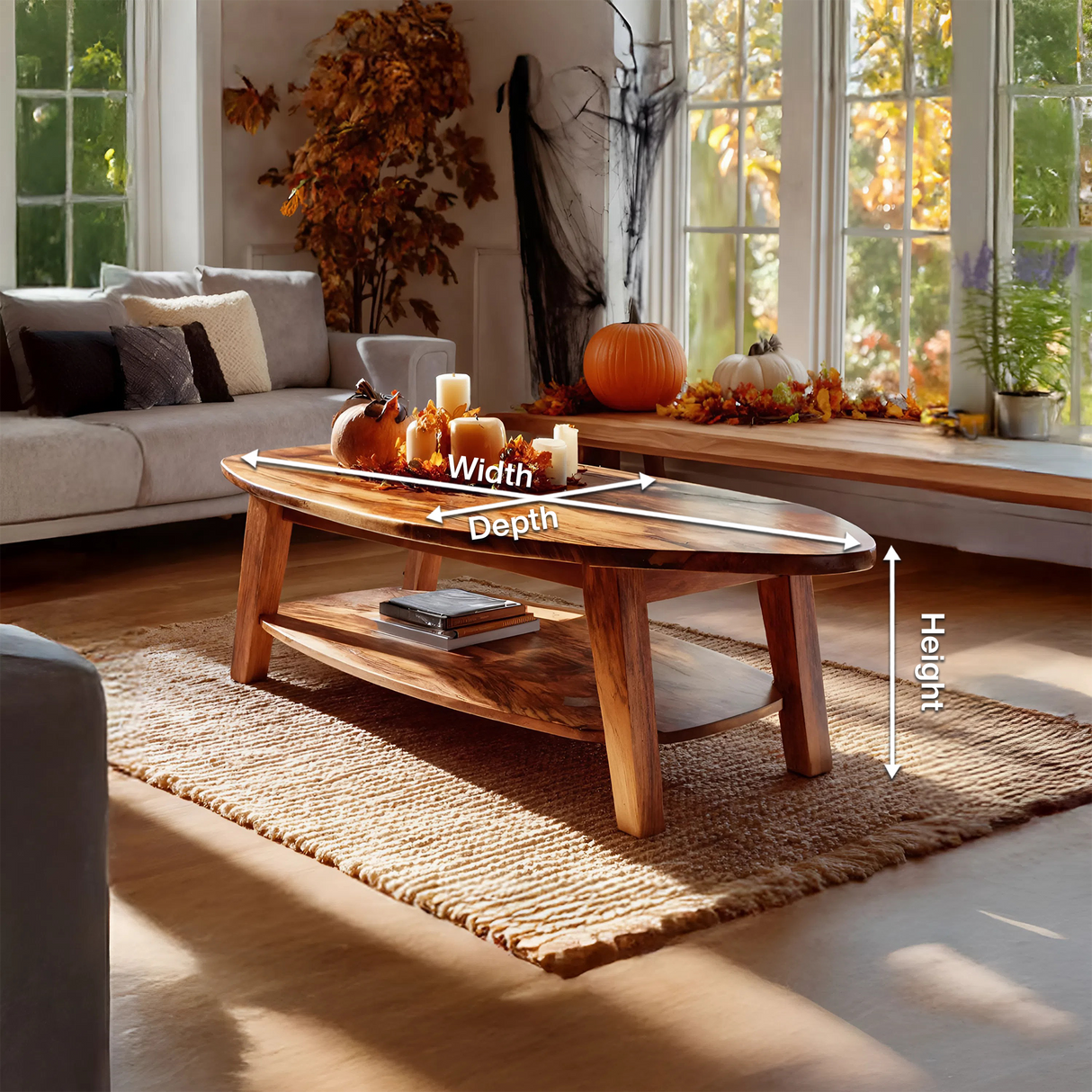Farmhouse Solid Wood Coffee Table For Living Room Autumn Halloween