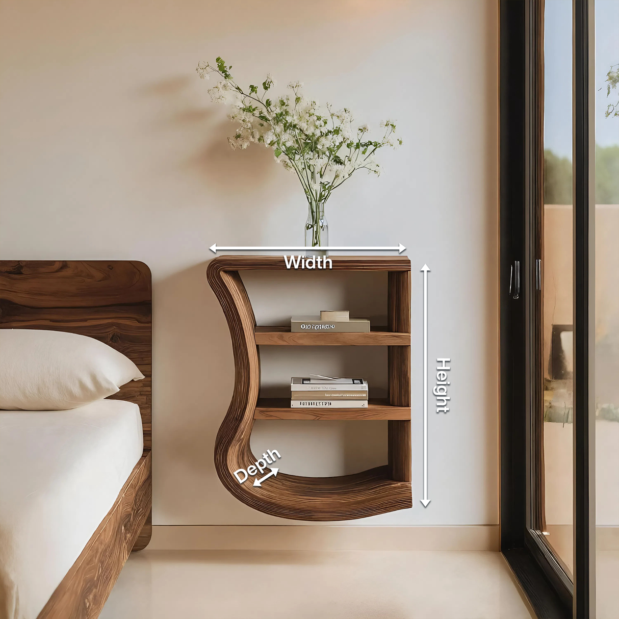 Minimal Curved Nightstand Open Shelf Design For Bedroom