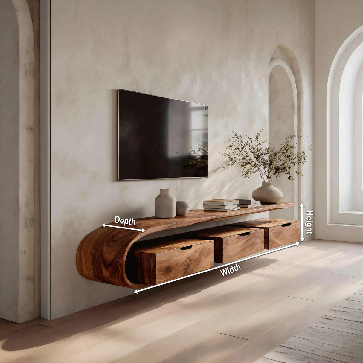 Contemporary Sculptural Wall Mounted Media Console For Living Room