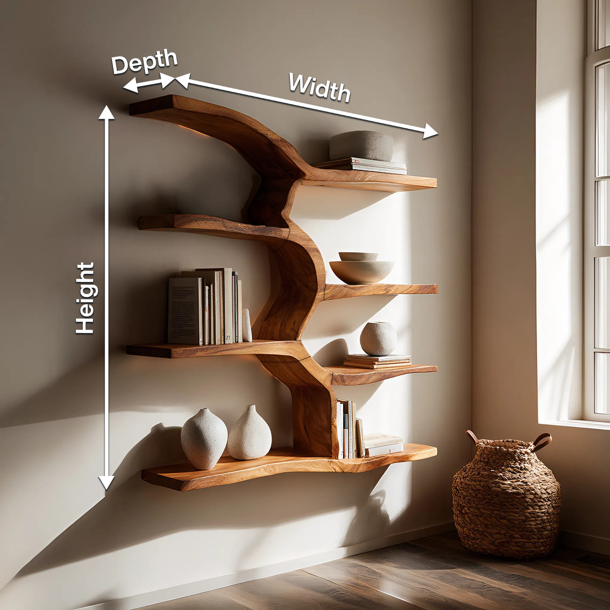 Minimalist Live Edge Floating Shelf For Living Room Display