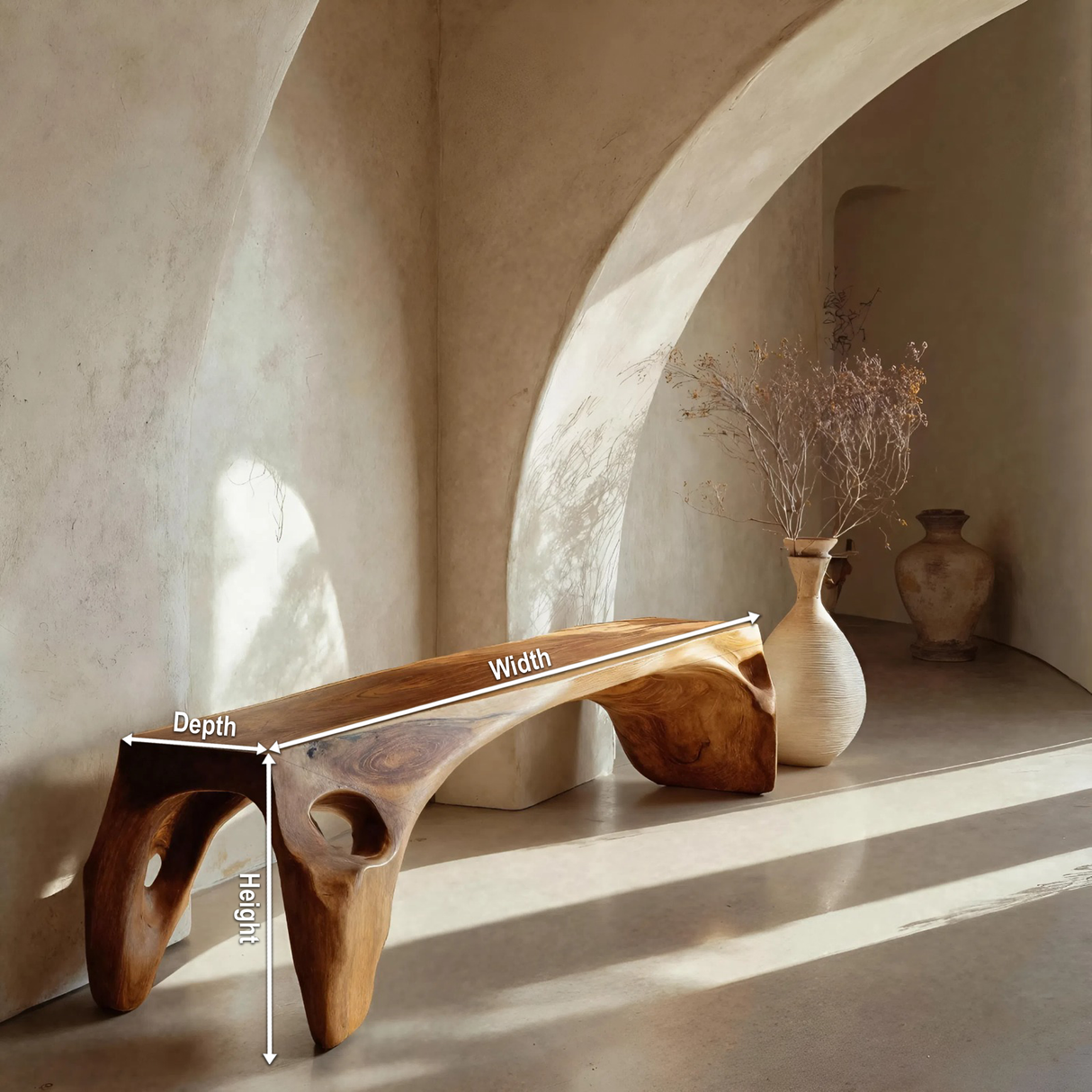 Organic Modern Sculptural Bench For Entryway Or Living Room