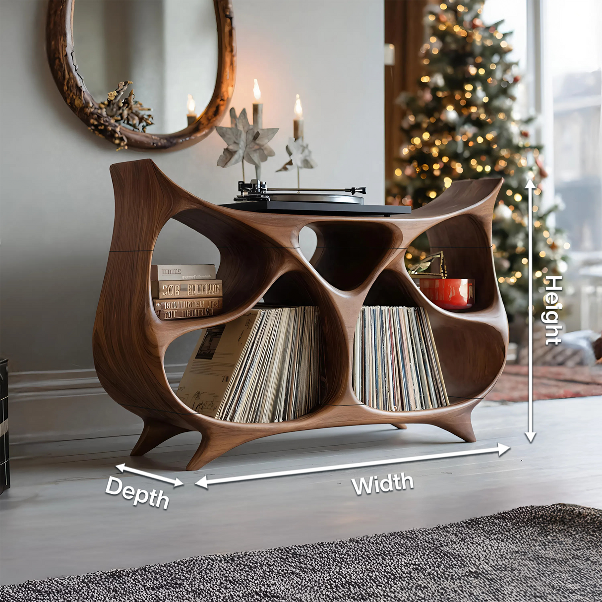 Farmhouse Record Stand For Warm Christmas Living Space