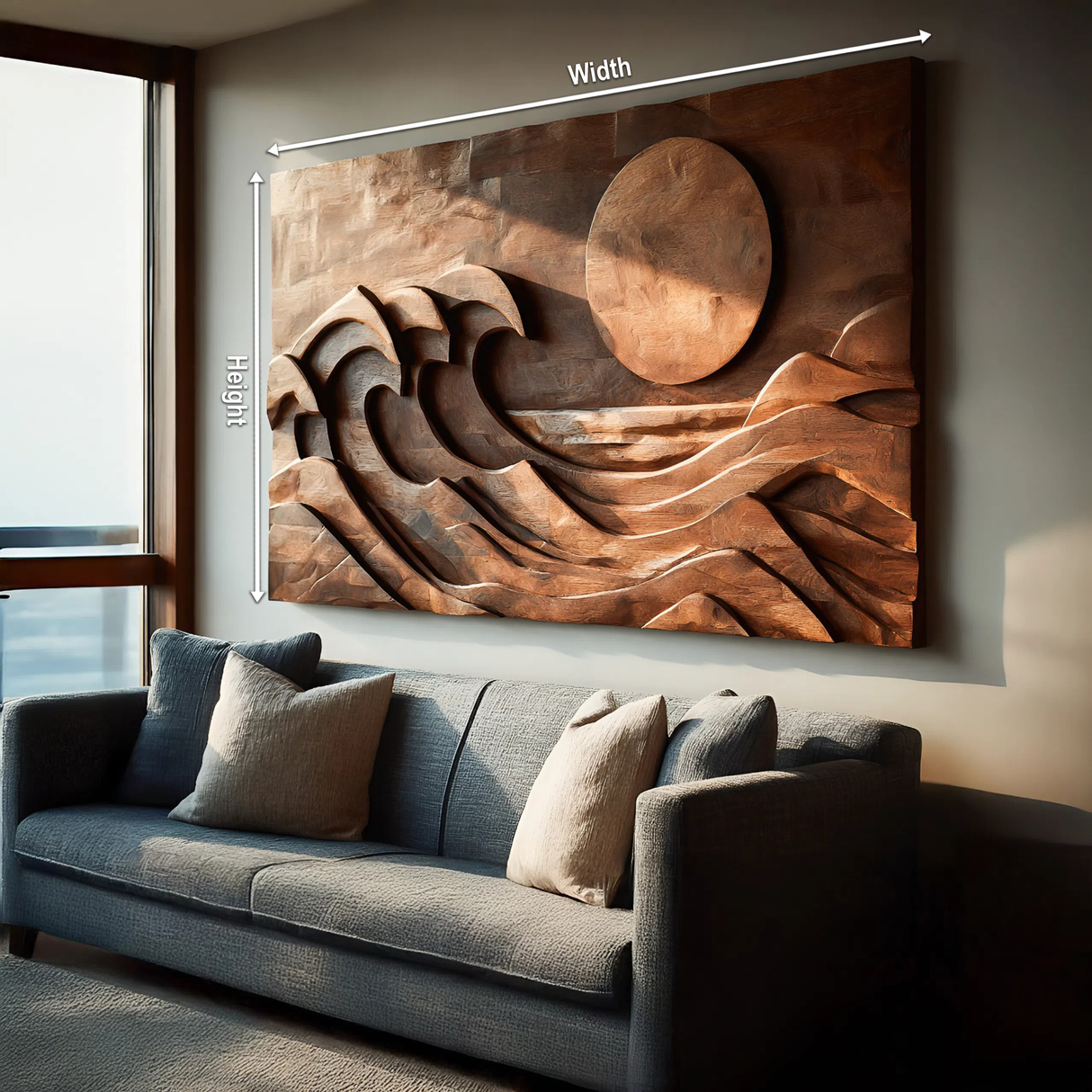 Modern Carved Wall Art Waves And Sun For Home Decor