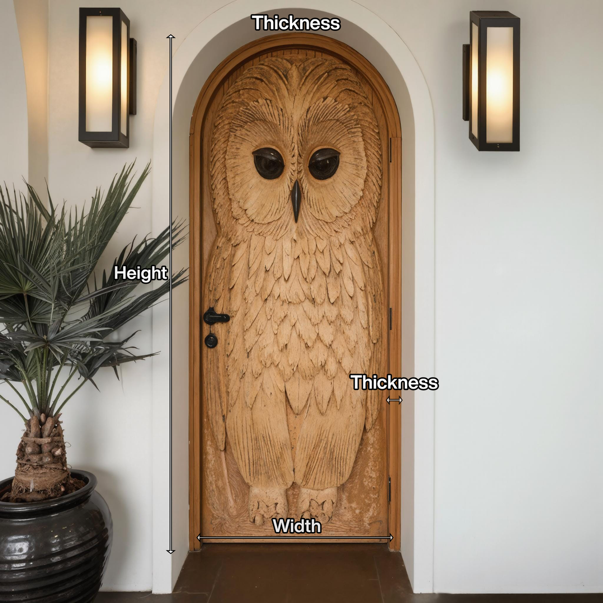 Whimsical Owl Carved Entry Door For Home Garden