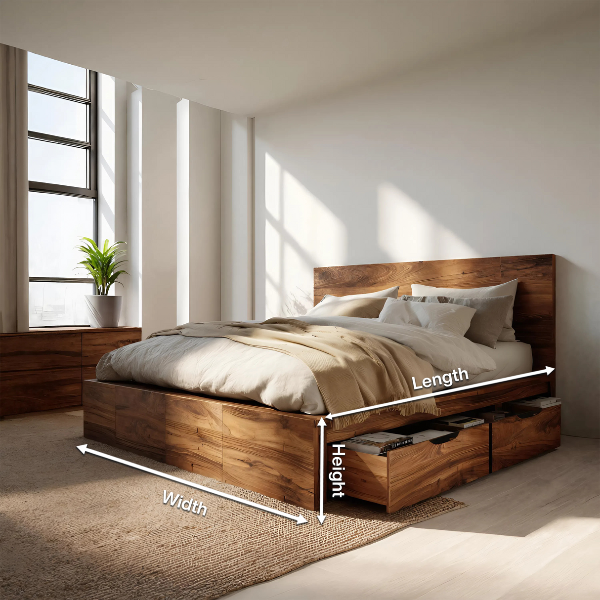 Modern Storage Bed Frame And Headboard With Drawers For Bedroom