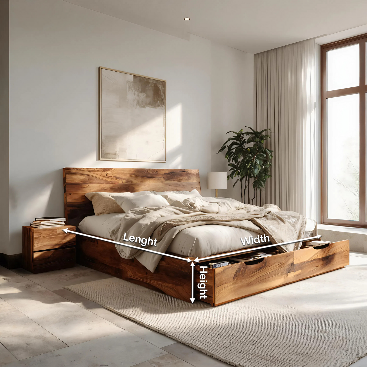 Contemporary Bed And Built-In Drawers For Bedroom