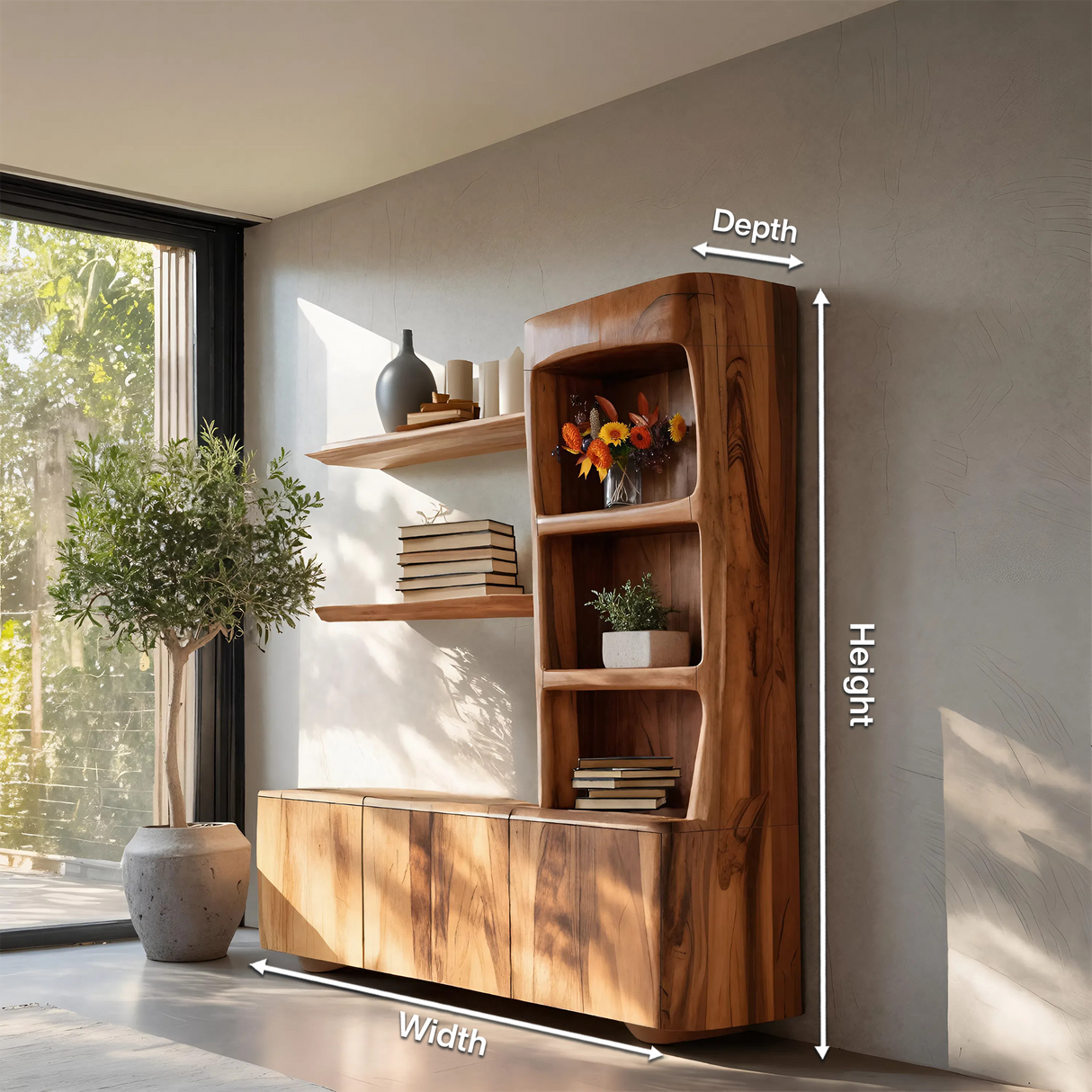 Modern Sculptural Bookshelf Cabinet For Living Room