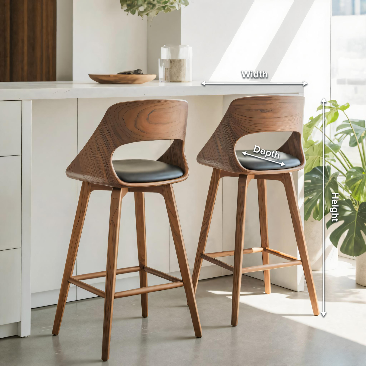 Mid Century Modern Bar Stool with Backrest For Kitchen Home Bar