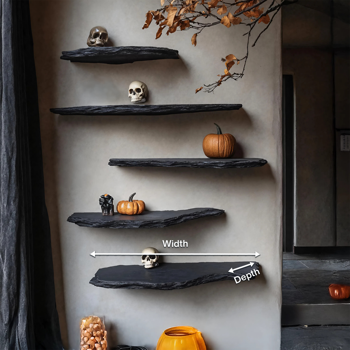 Farmhouse Live Edge Floating Shelf For Living Room Warm Halloween Accent
