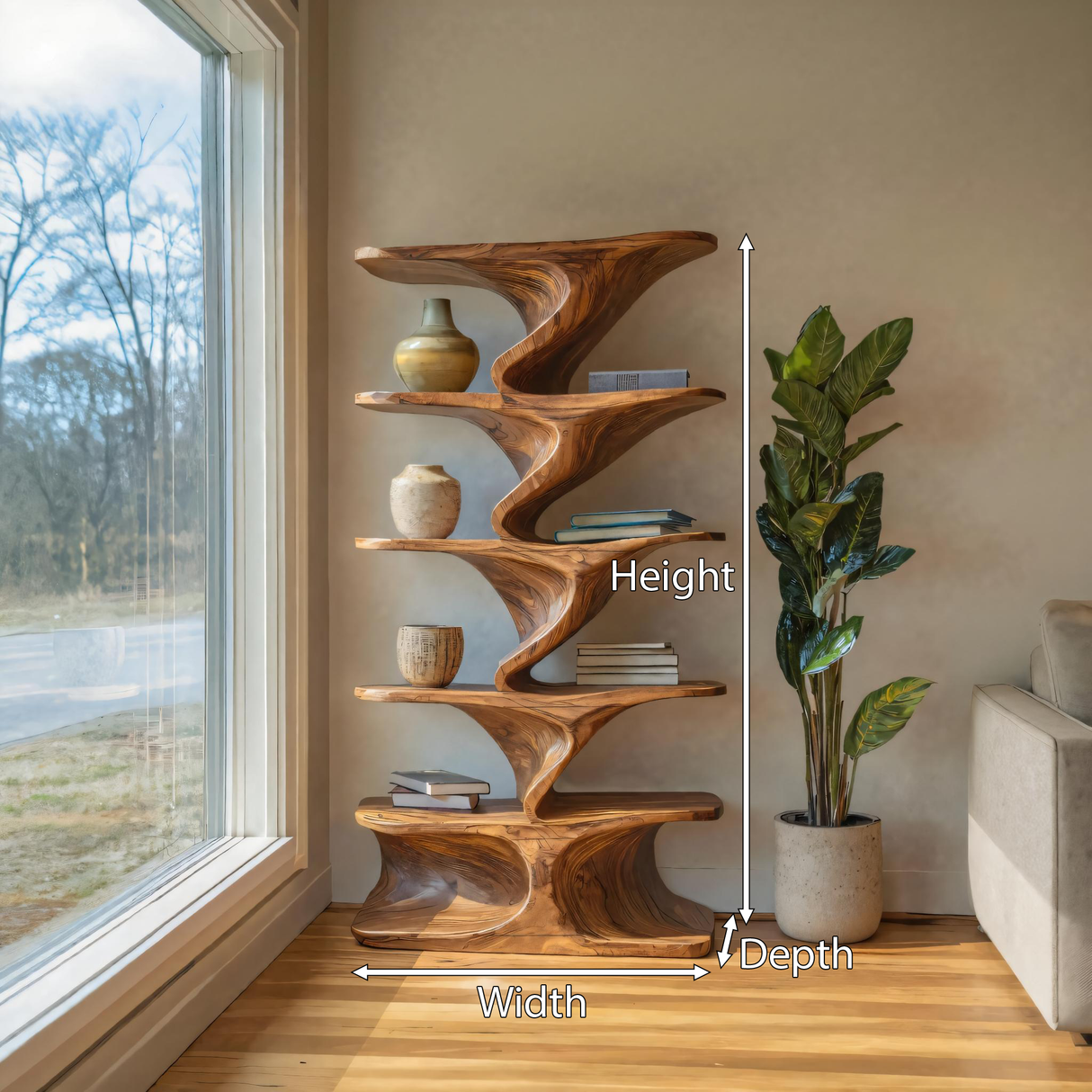 Sculptural Standing Shelf For Living Room Or Home Studio