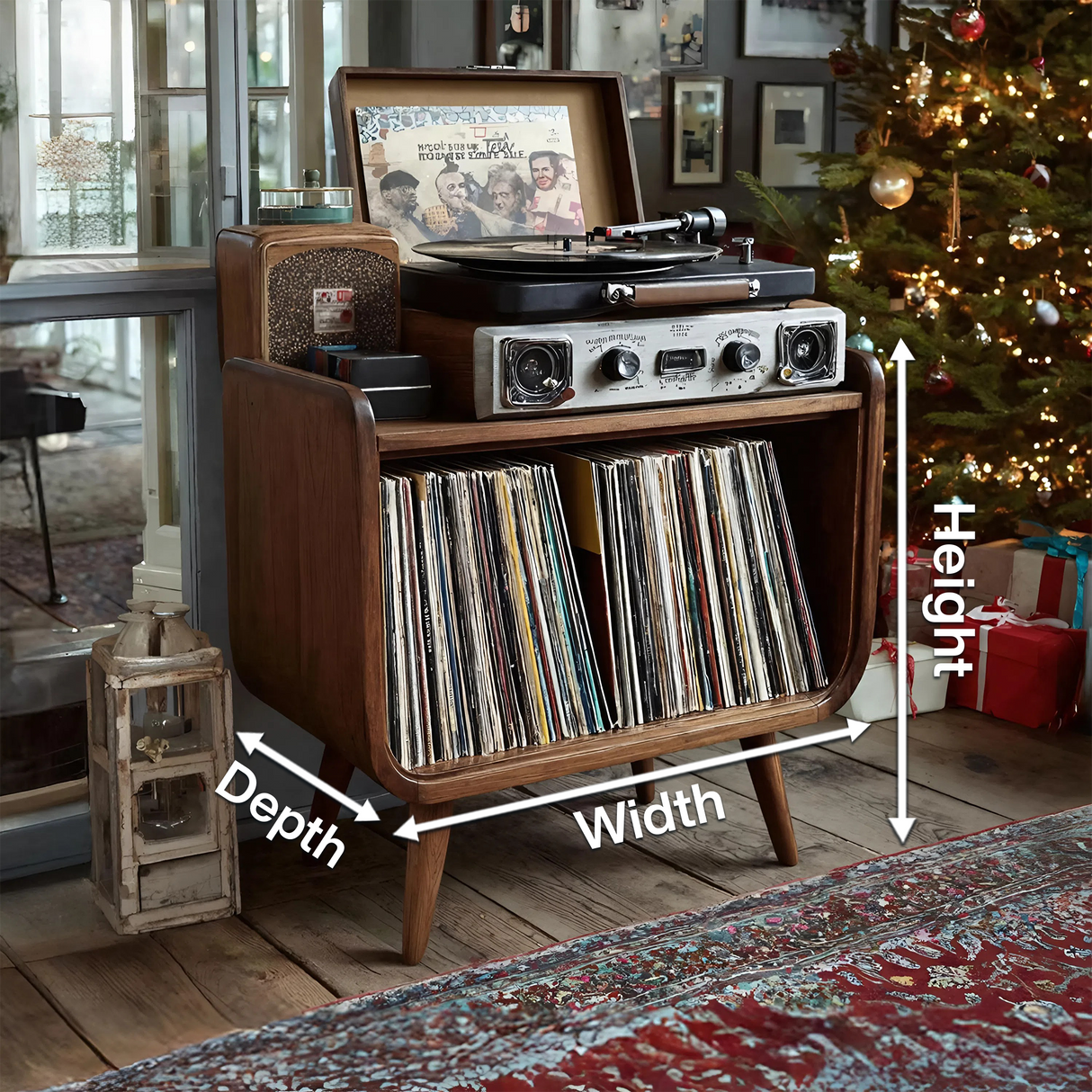 Farmhouse Solid Wood Record Stand For Cozy Christmas Decor