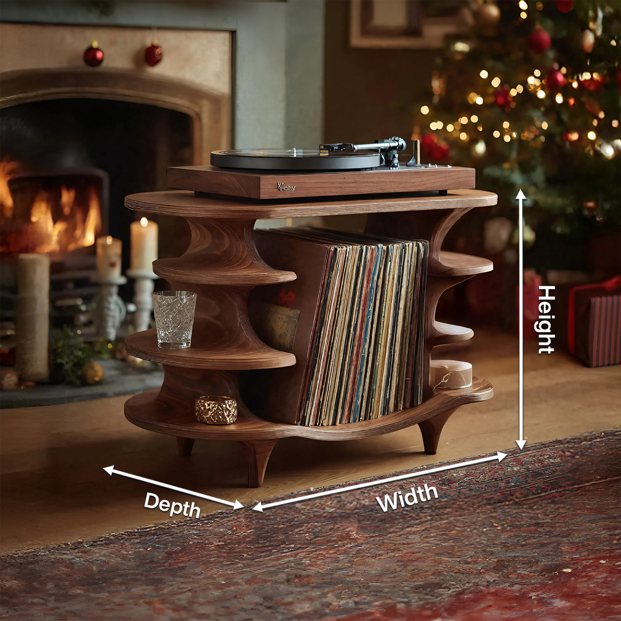 Modern Solid Wood Record Stand For Living Room Christmas