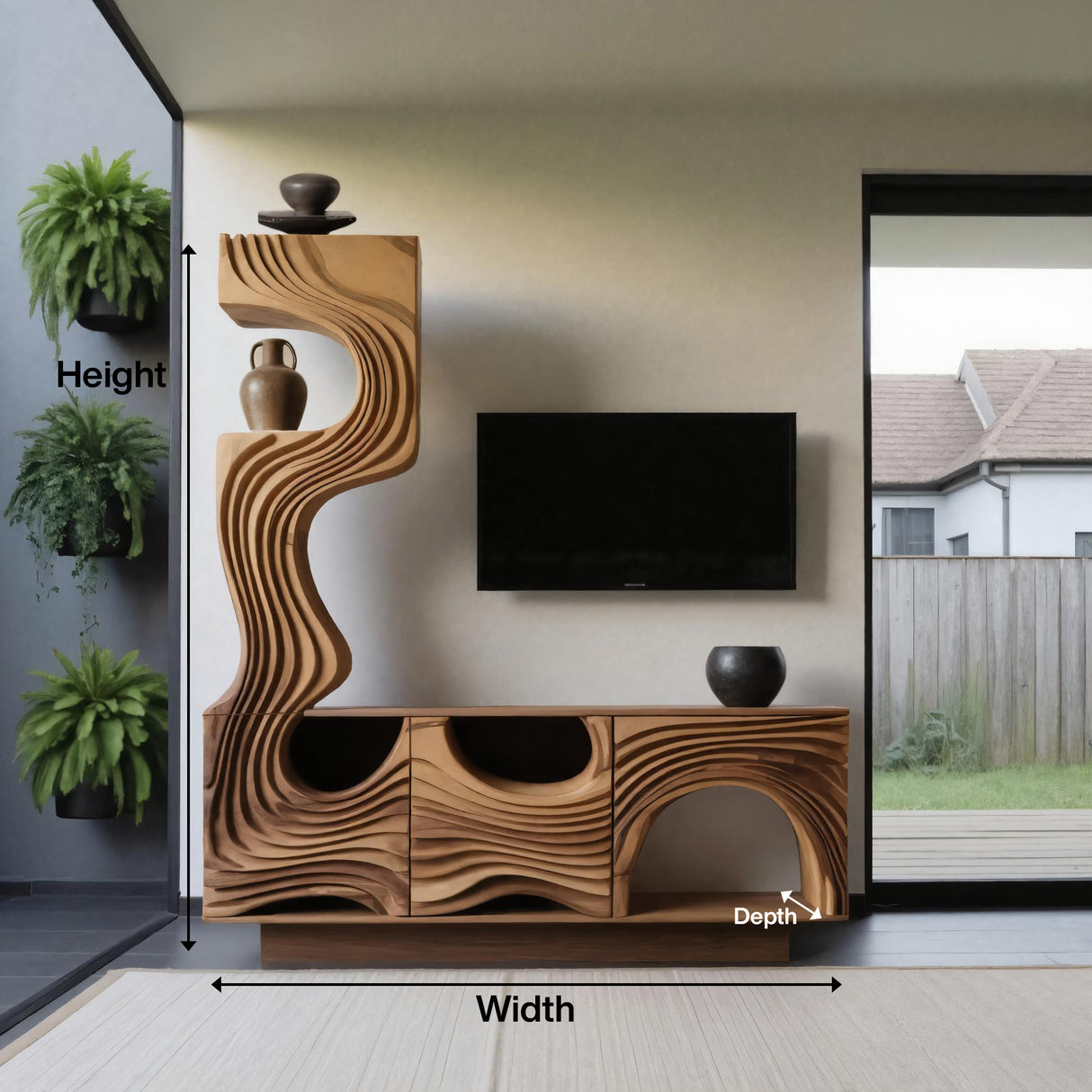 Wavy Sculptural TV Console Media Cabinet For Living Room And Lounge