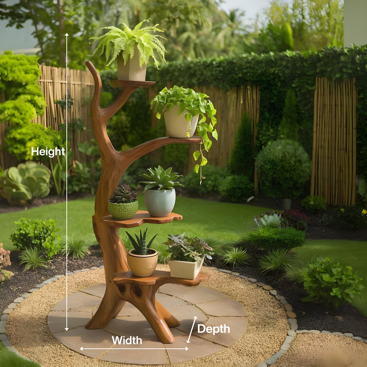 Organic Tree Branch Plant Stand For Garden And Patio Use