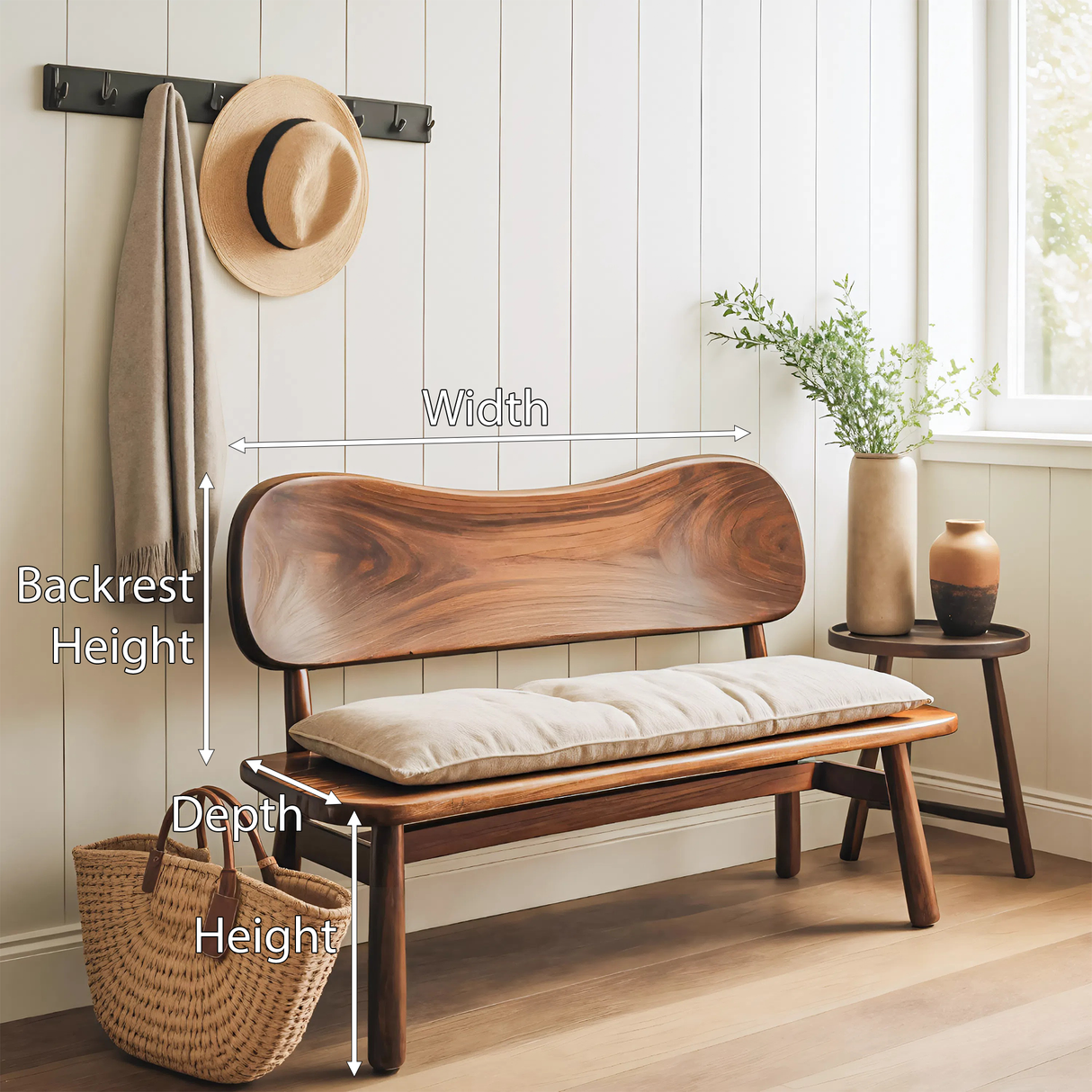 Modern Bench With Curved Backrest For Bedroom