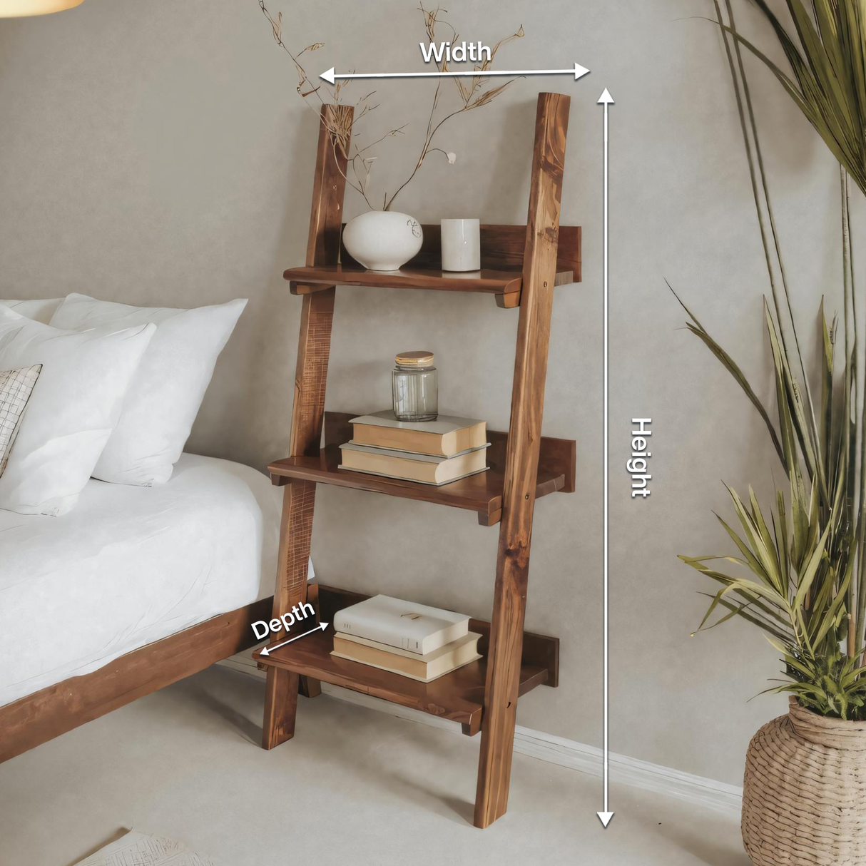 Rustic Ladder Shelf With Tiered Display For Bedroom And Living Room