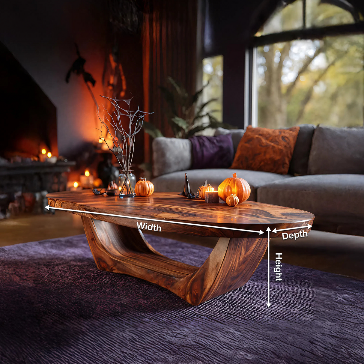 Handcrafted Wooden Live Edge Coffee Table For Living Room Halloween Style