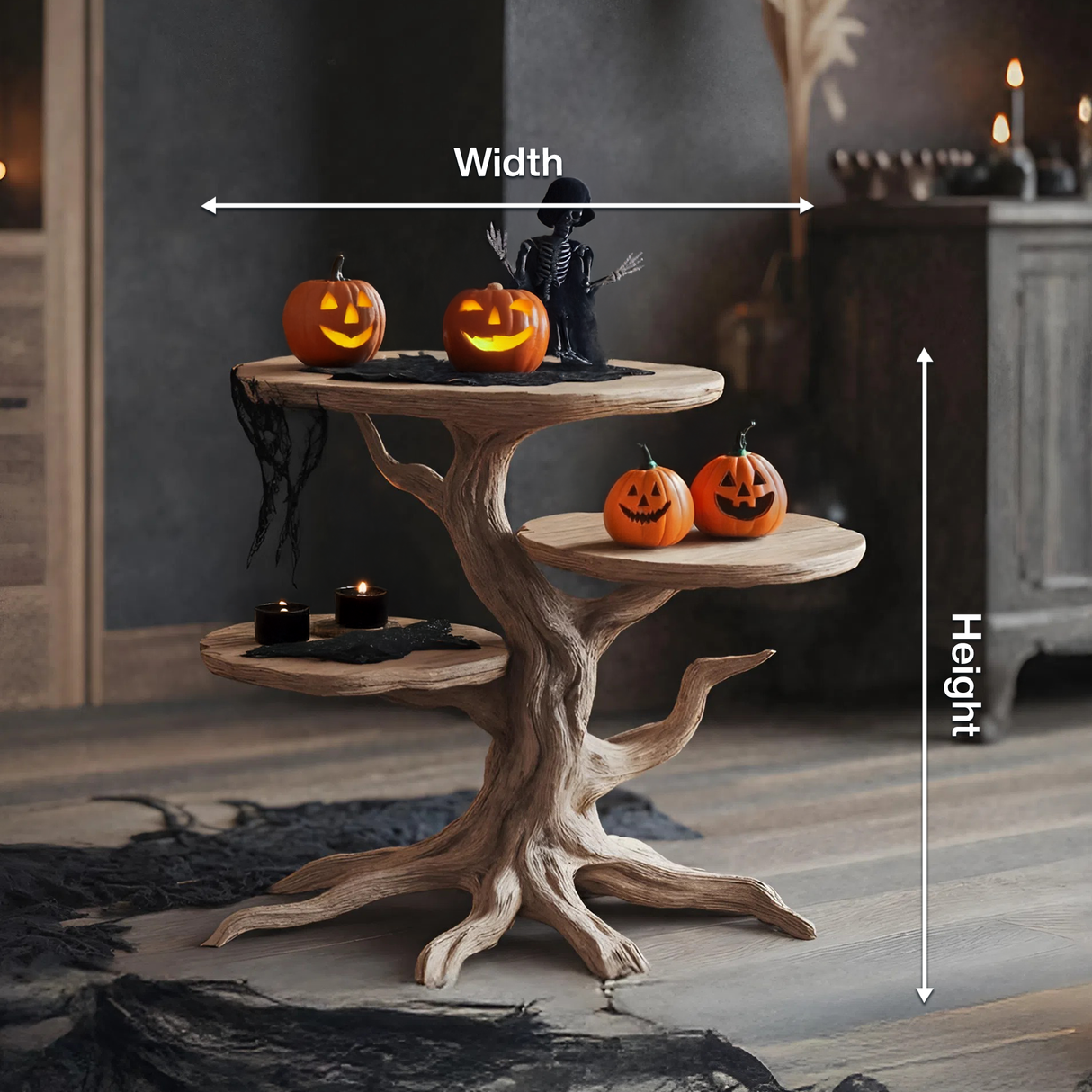 Handcrafted Solid Wood End Table For Living Room Spooky Fall Accent
