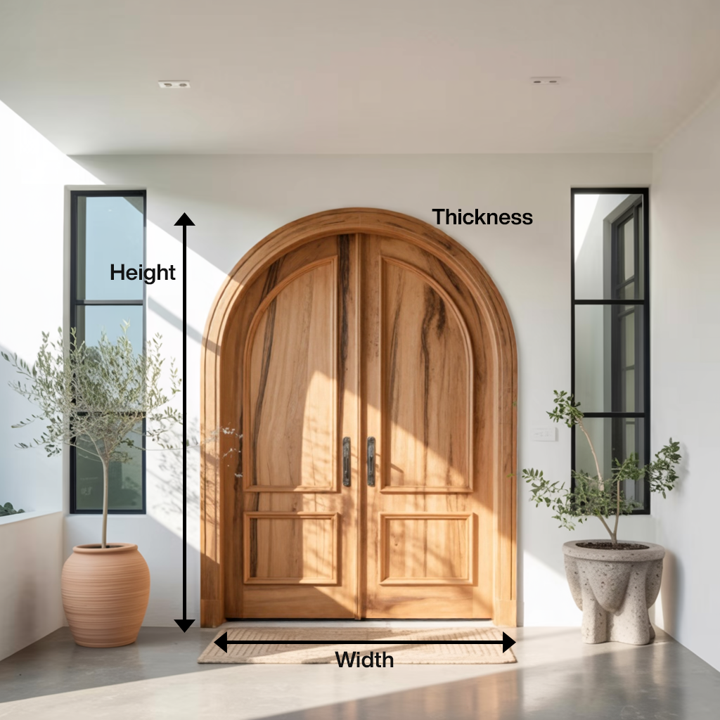 Elegant Arched Double Entry Door With Panels For Villa