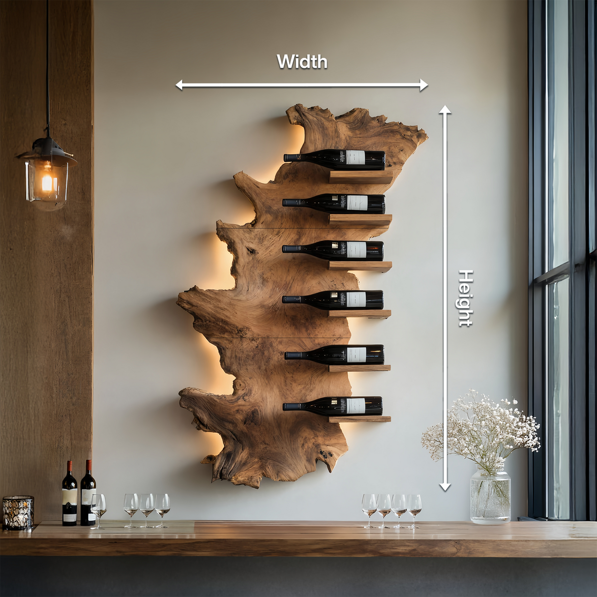 Handcrafted Wooden Live Edge Wine Holder For Bar Display Art