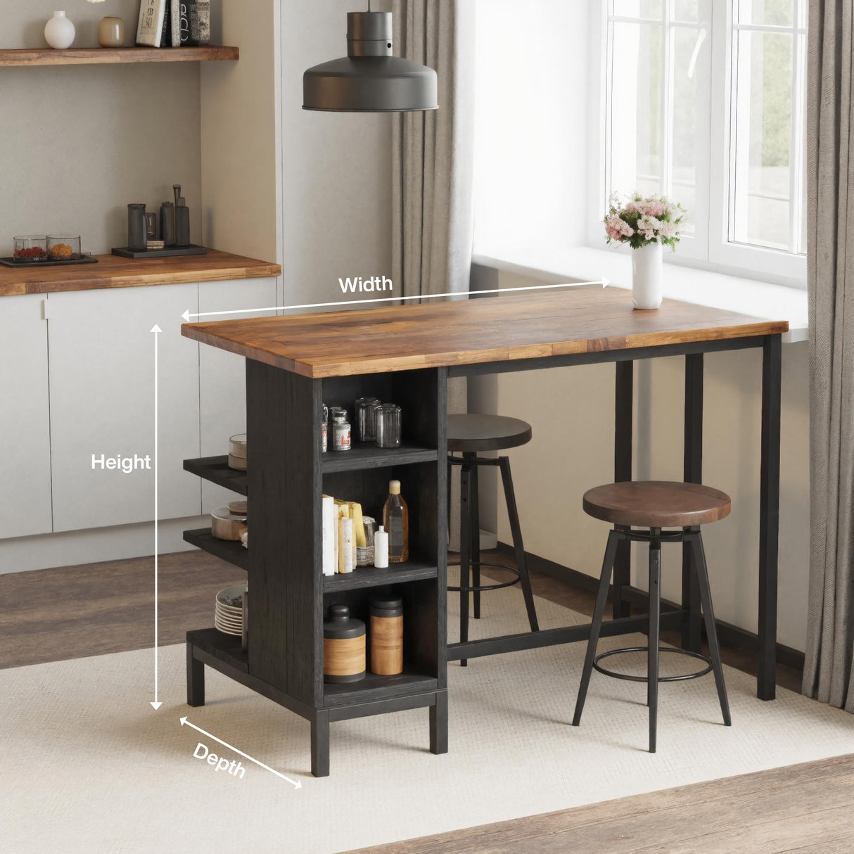 Industrial Kitchen Bar Table With Metal Legs For Apartment Dining