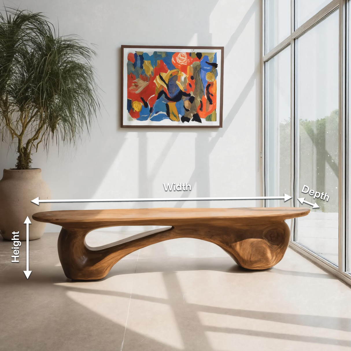 Organic Bench With Carved Design For Living Room