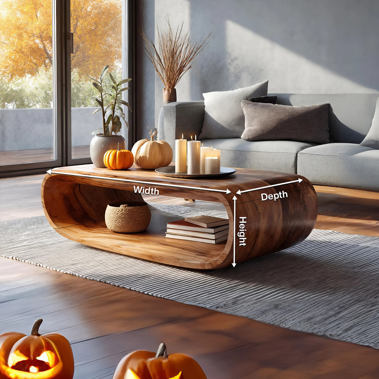 Mid Century Wooden Live Edge Coffee Table For Living Room Halloween Decor