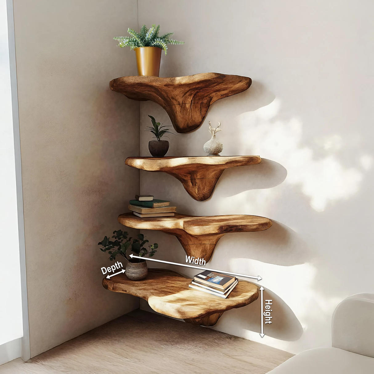 Handcrafted Wooden Live Edge Mushroom Shelf For Unique Home Decor