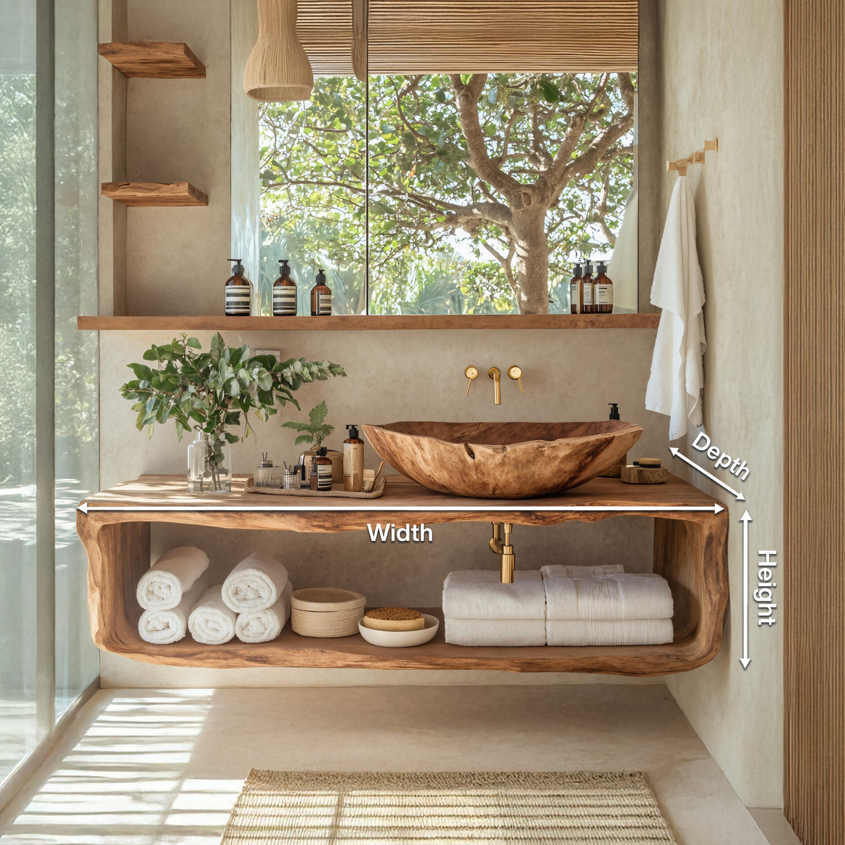 Handcrafted Wooden Vanity For Bathroom Natural Look