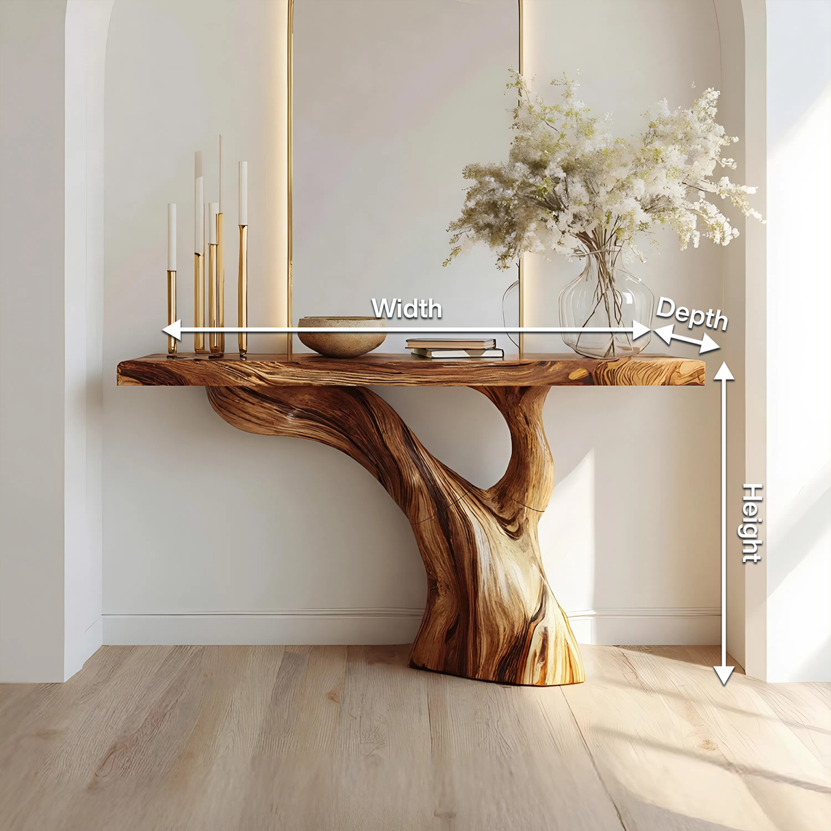 Handcrafted Live Edge Entryway Table Sculptural Solid Wood Furniture Decor