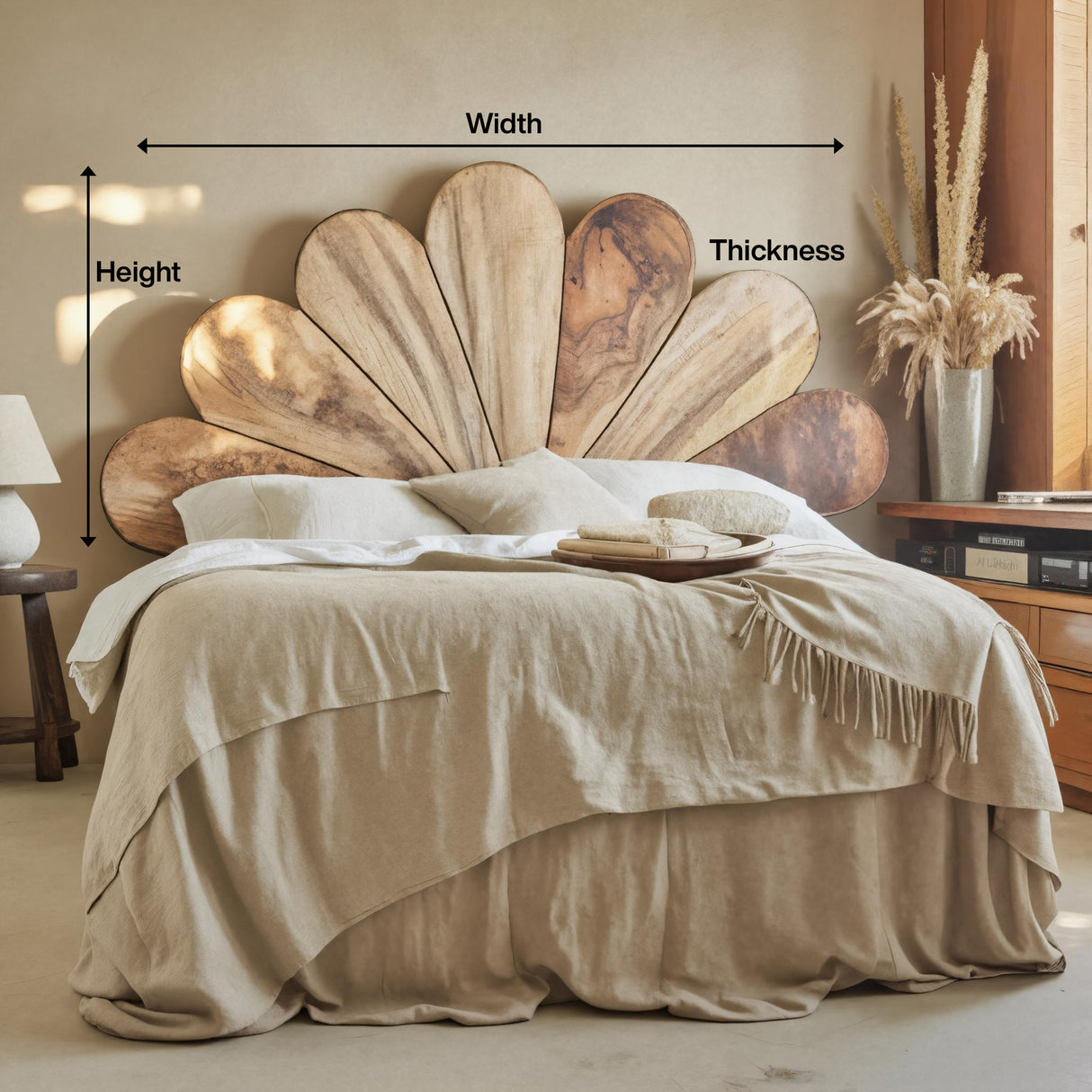 Boho Flower Petal Headboard Bed For Queen And King Bedroom